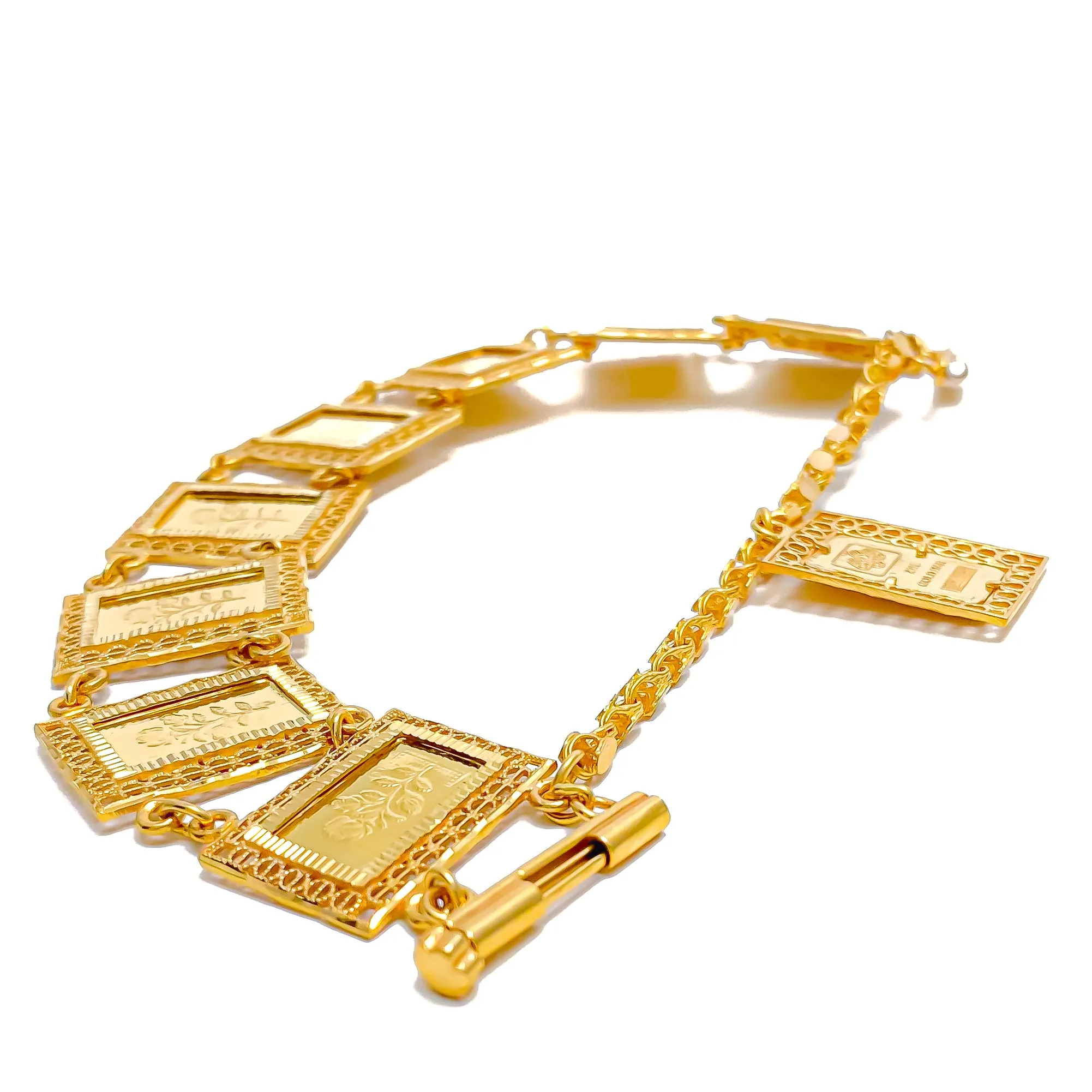 Beautiful Engraved 21k Gold Bracelet w/ Hanging Charm